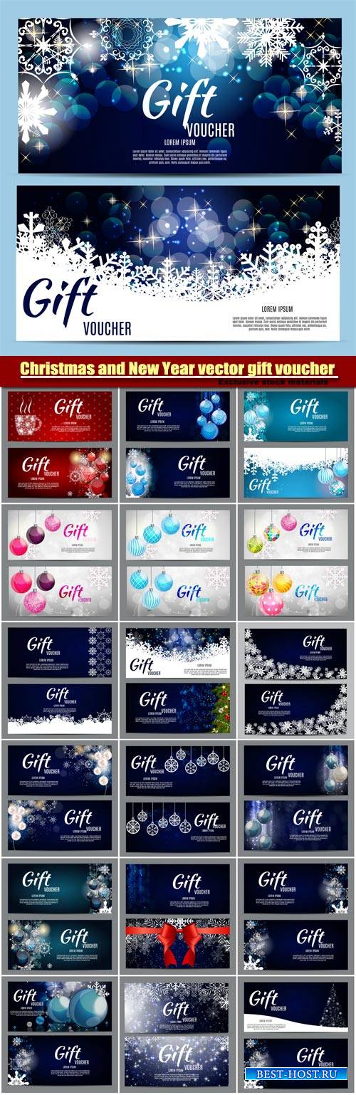 Christmas and New Year vector gift voucher, discount coupon template