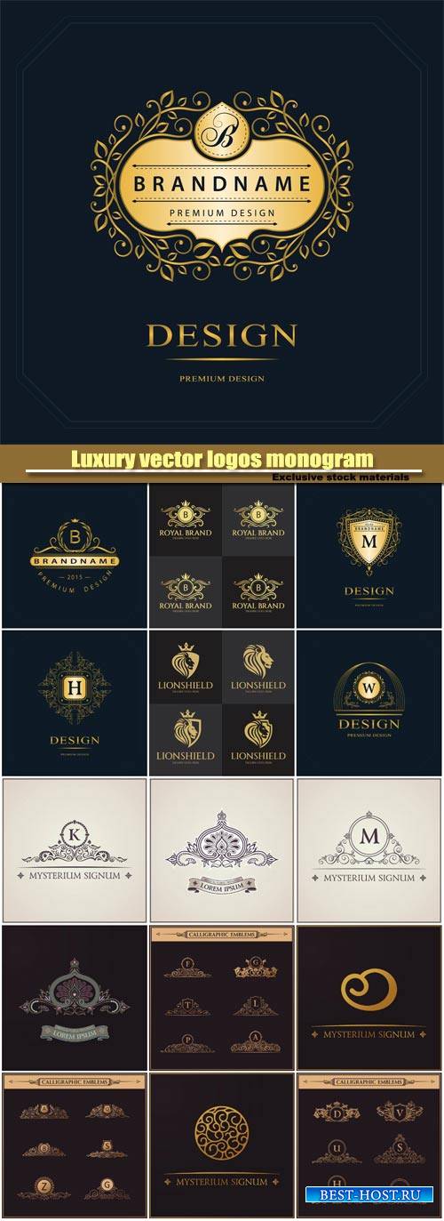 Luxury vector logos monogram, vintage royal calligraphic elements