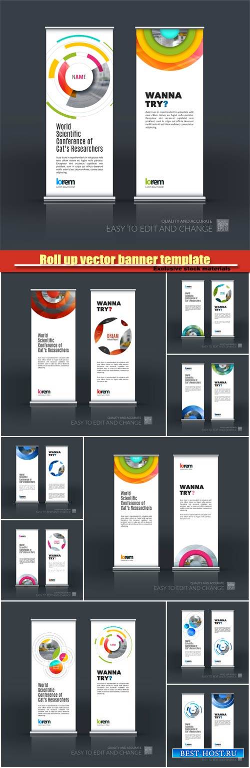 Roll up vector banner template, abstract business vector set