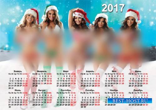 Календарь на 2017 год - Милые снегурочки в бикини
