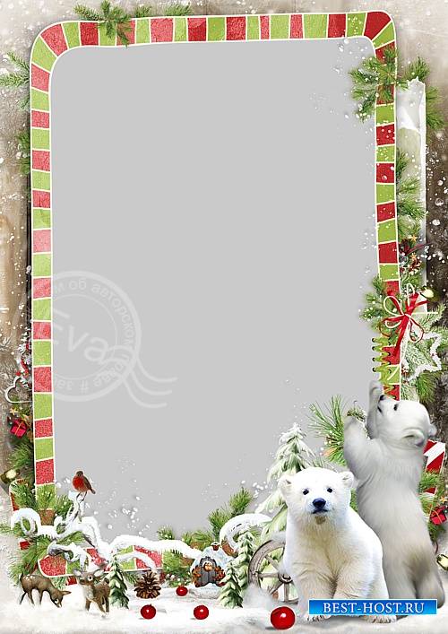Детская рамка для фотографий - Белые мишки в зимнем лесу