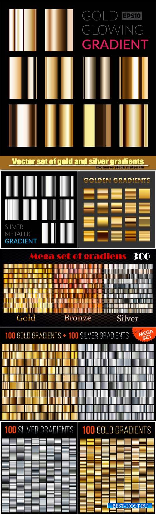 Vector set of gold and silver gradients