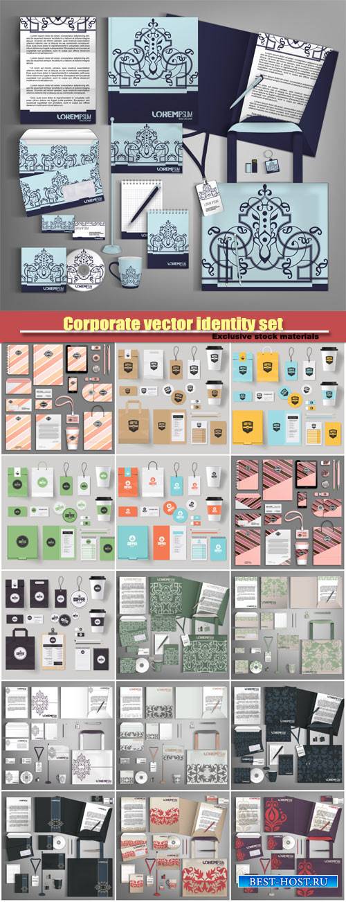 Corporate vector identity set with vintage design elements