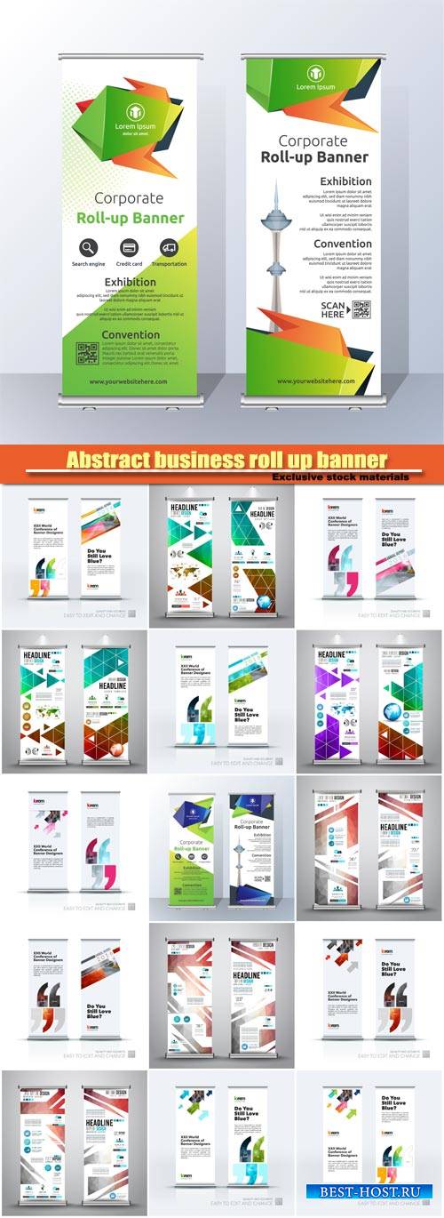 Abstract business roll up banner vector set, modern stand design template