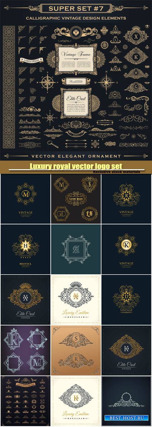 Luxury royal vector logo set, emblem, heraldic monogram, calligraphic flora ...