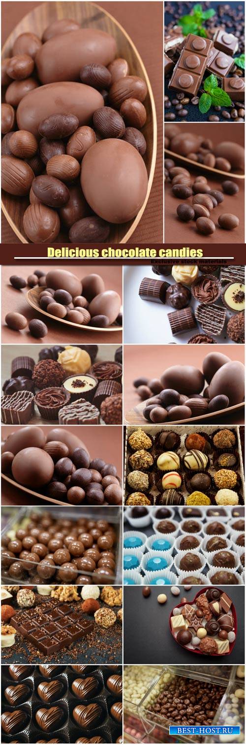 Delicious chocolate candies, dragee candies in box