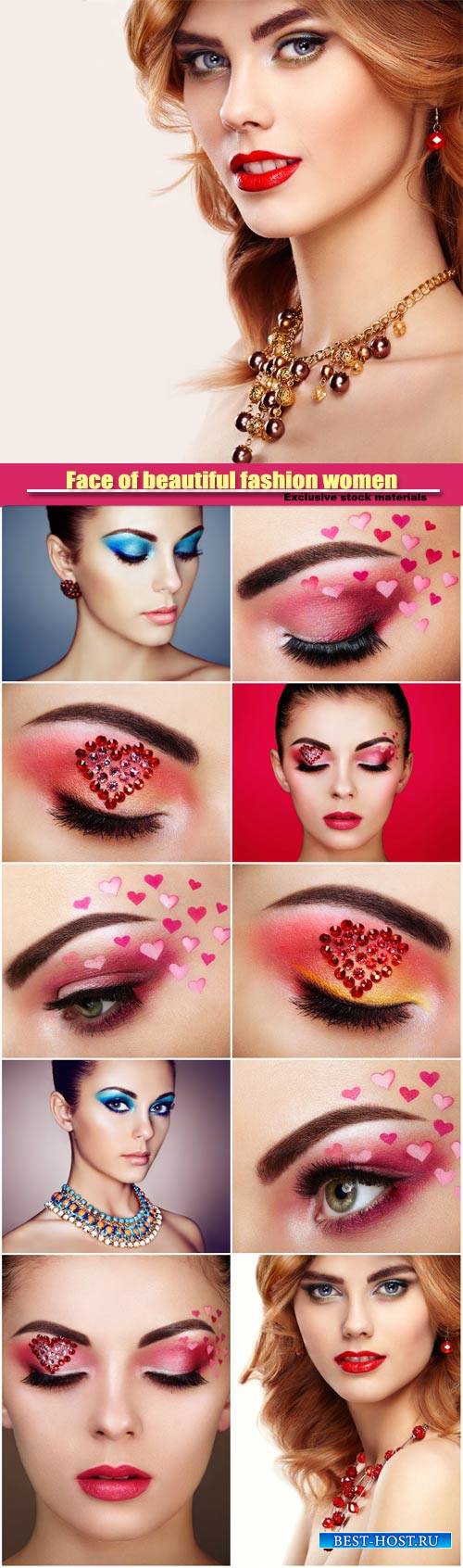 Face of beautiful fashion women with holiday makeup heart