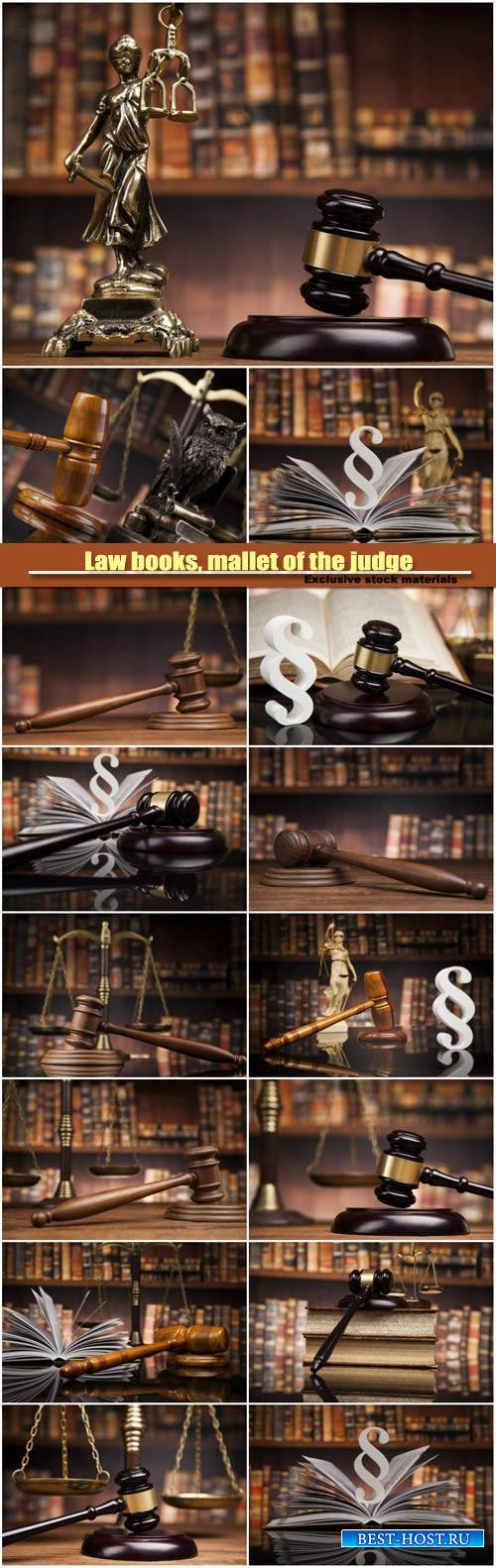 Law books, mallet of the judge, paragraph justice concept, law theme