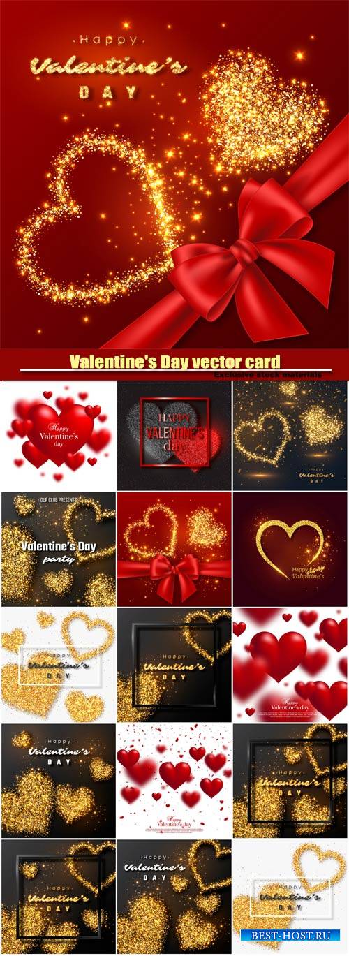 Valentine's Day vector card, red hearts