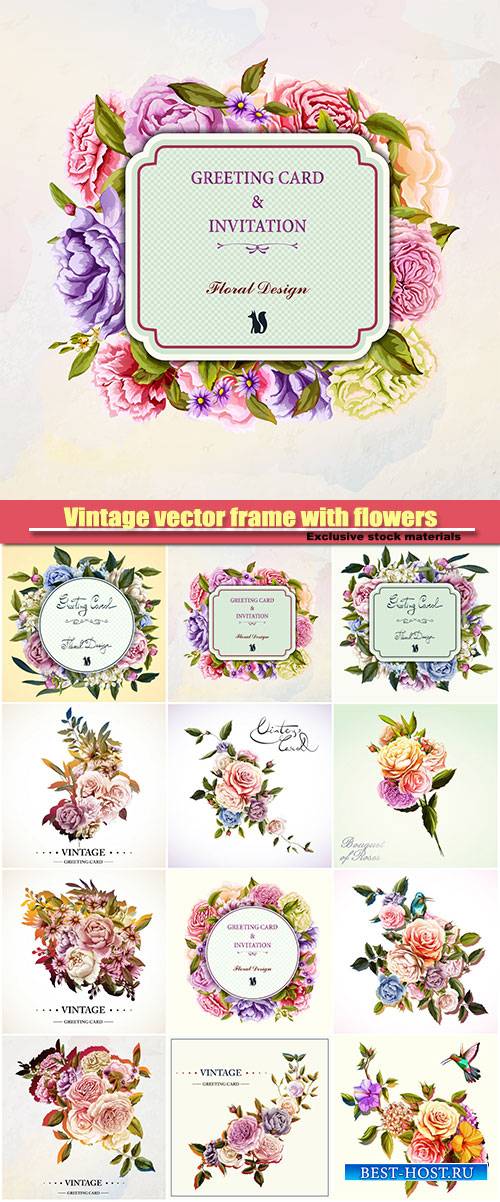 Vintage vector fram with flowers