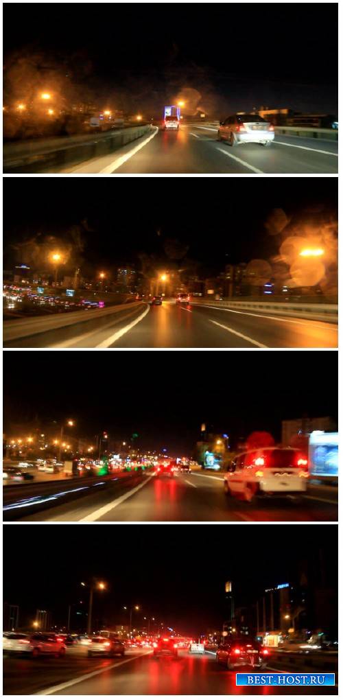 Video footage Steering on highway exit ramp at night