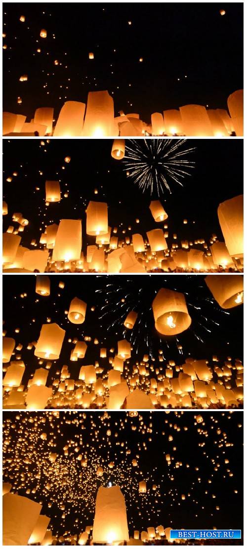Video footage Fire Lanterns Floating Of  Thailand