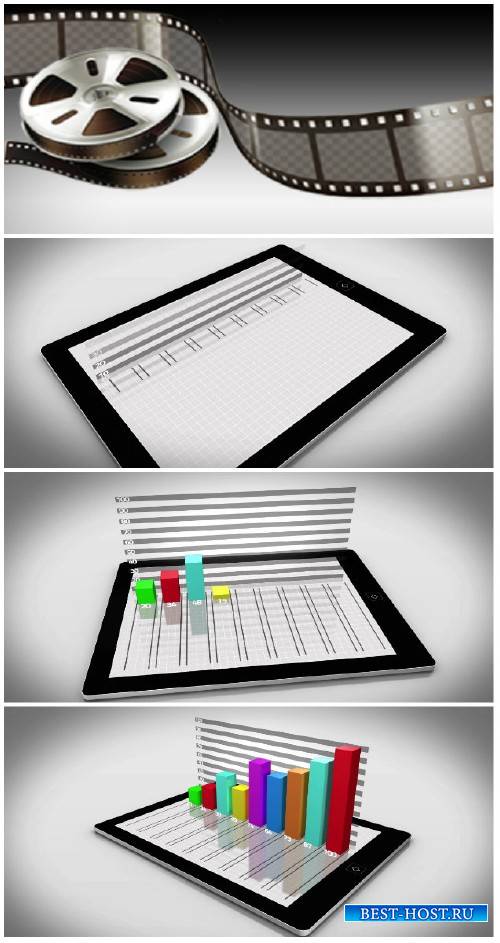 Video footage Colourful 3d bar chart on tablet pc on white background