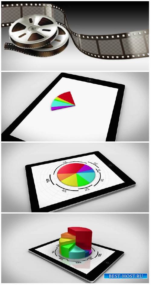 Video footage Colourful 3d pie chart on tablet pc on white background