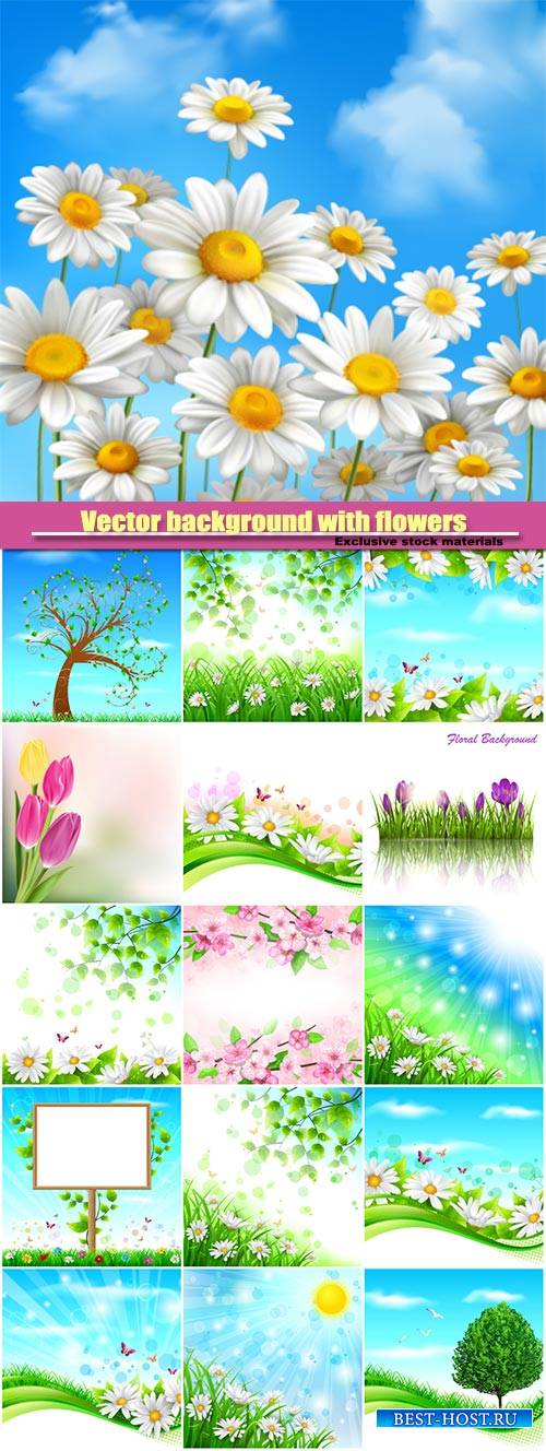 Vector background with flowers and trees