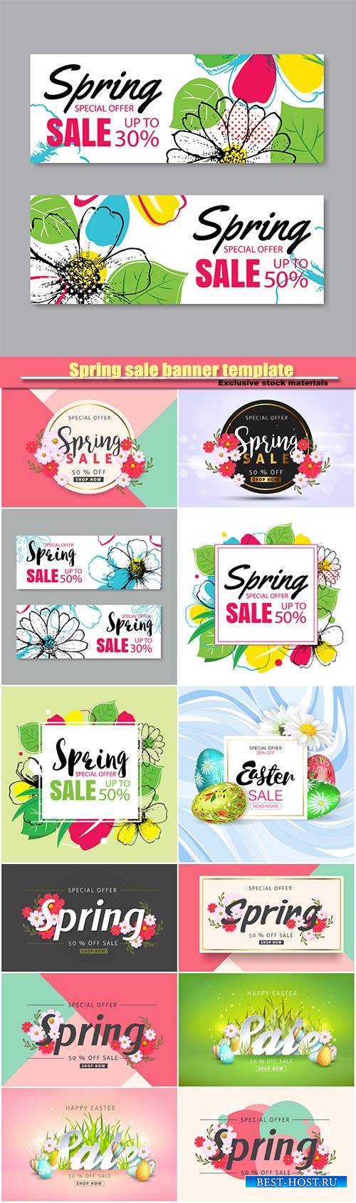 Spring sale banner template, posters, brochure, coupon discount