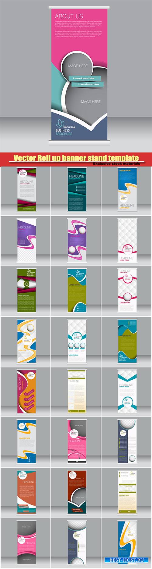 Vector Roll up banner stand template, abstract background for design, busin ...