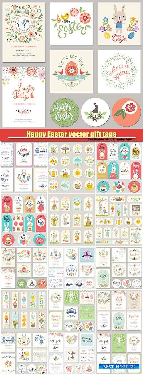 Happy Easter vector gift tags and cards with Easter bunny