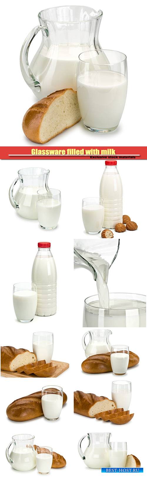 Glassware filled with milk and a white loaf long loaf