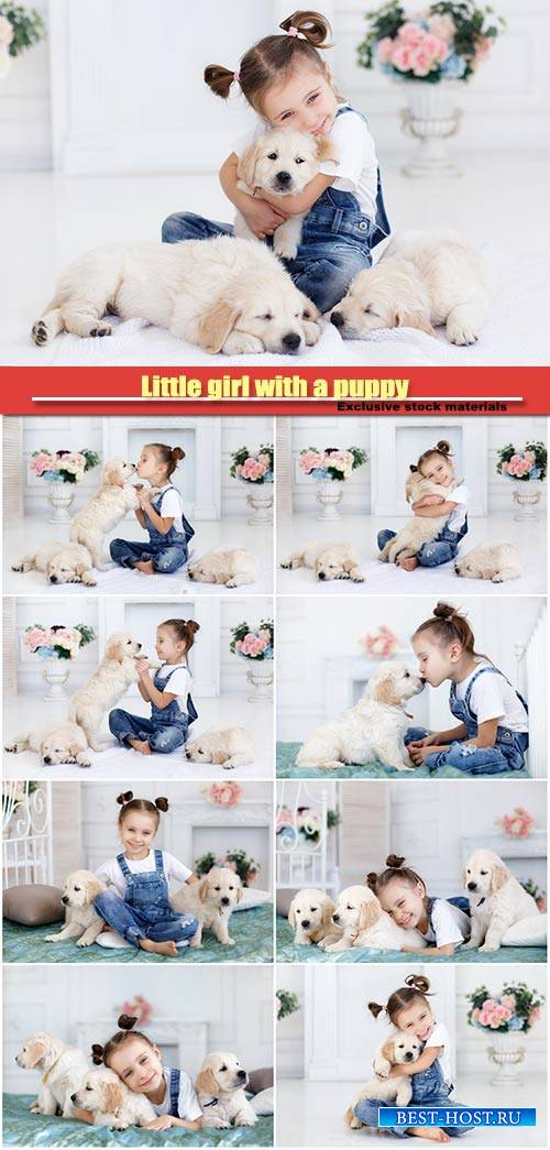 Little girl with a puppy