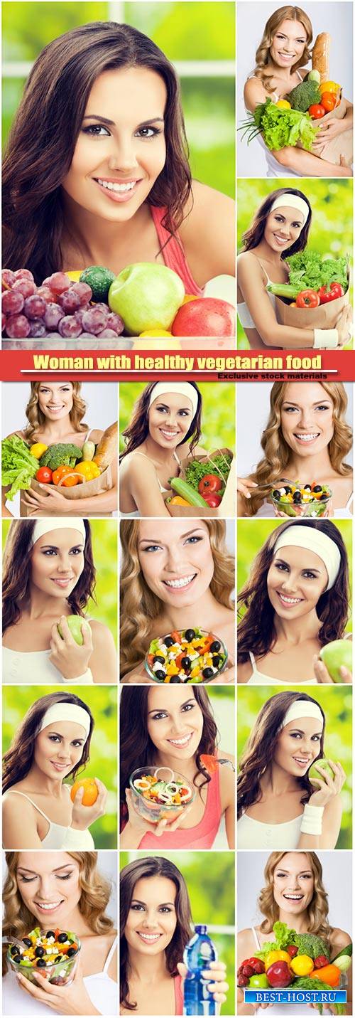 Woman with healthy vegetarian food