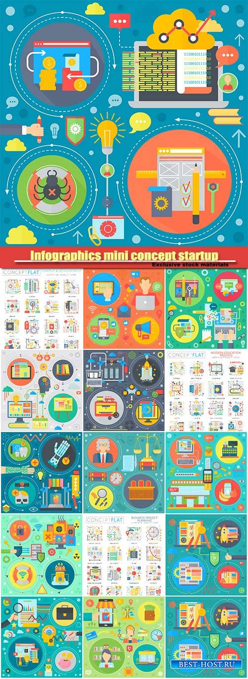 Infographics mini concept startup and development, computer protection icon ...