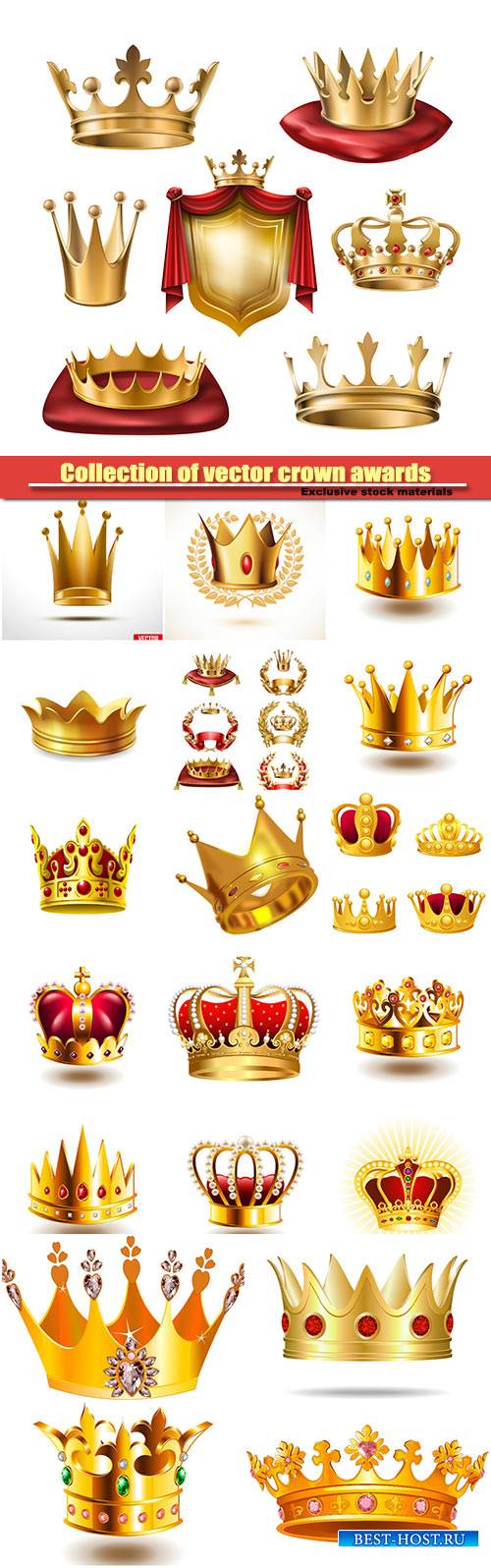 Collection of vector crown awards for winners of competitions, design elements for a label, certificate, diploma