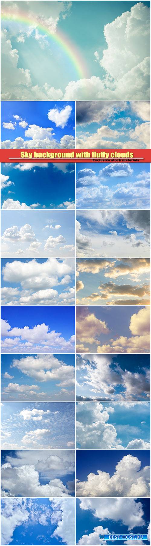 Sky background with fluffy clouds, cloudscape pattern, copy space