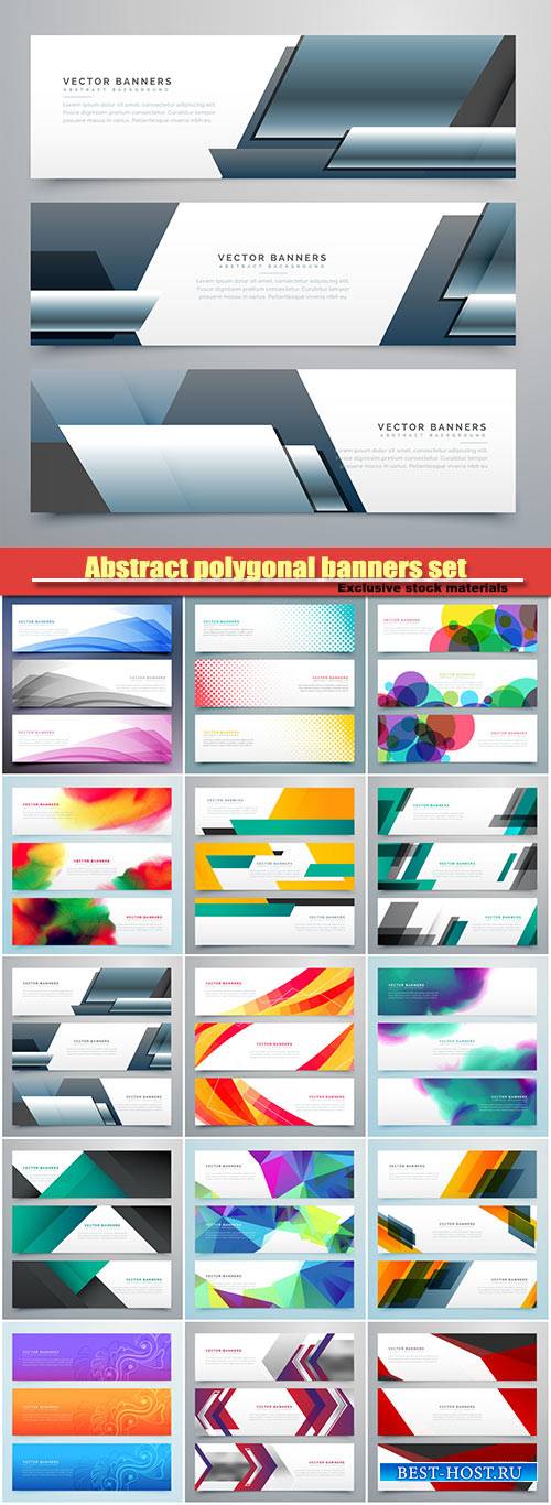 Abstract polygonal banners set with geometric shapes
