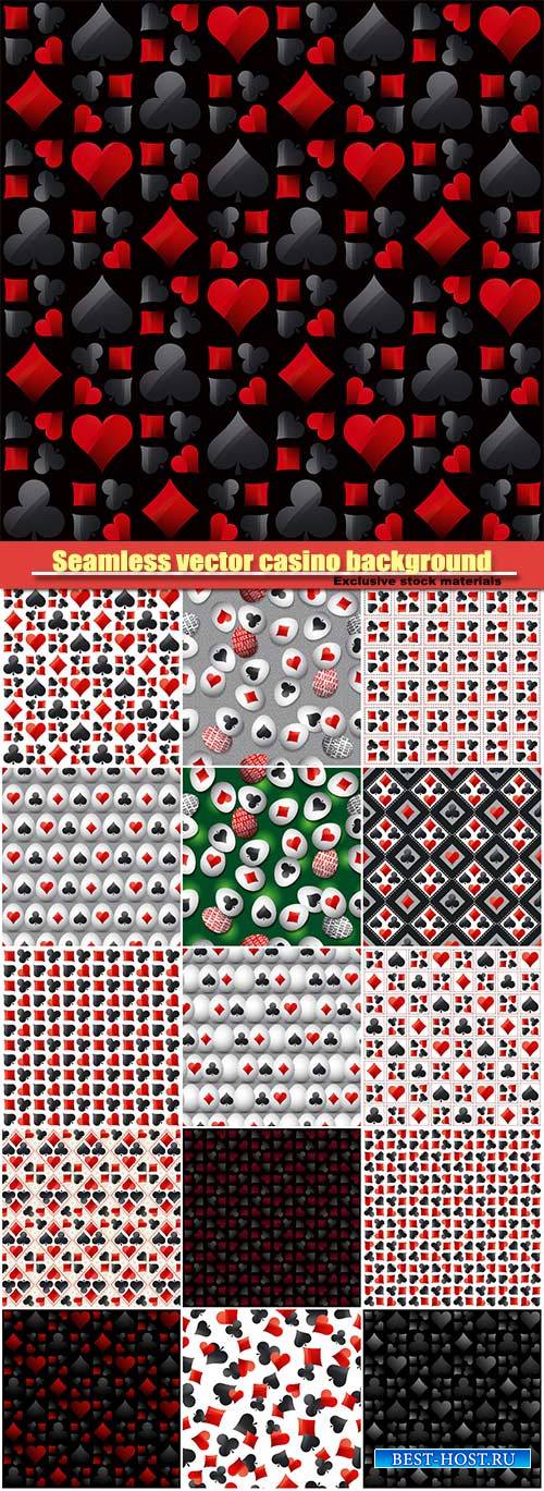 Seamless vector casino gambling background with black and red poker symbols