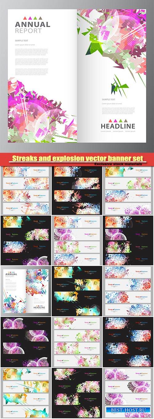 Streaks and explosion vector banner set