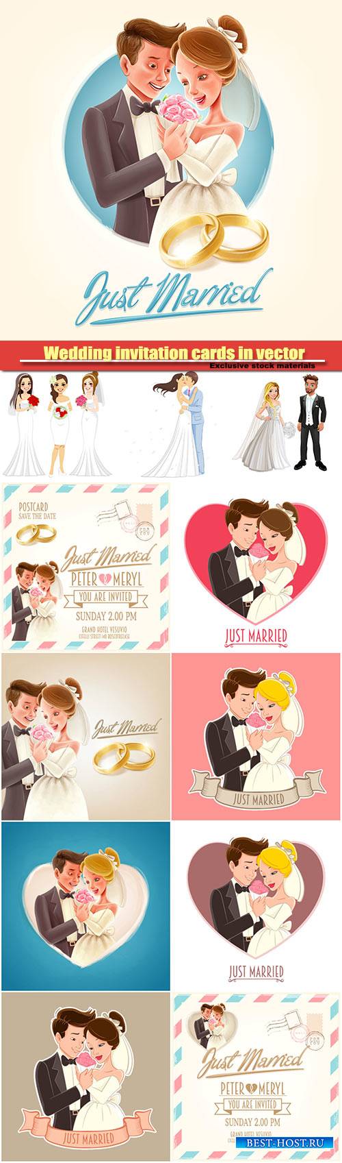 Wedding invitation cards in vector, bride and groom, couple in love
