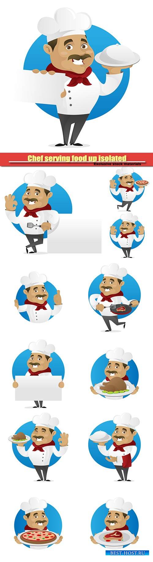 Chef serving food up isolated in white vector background
