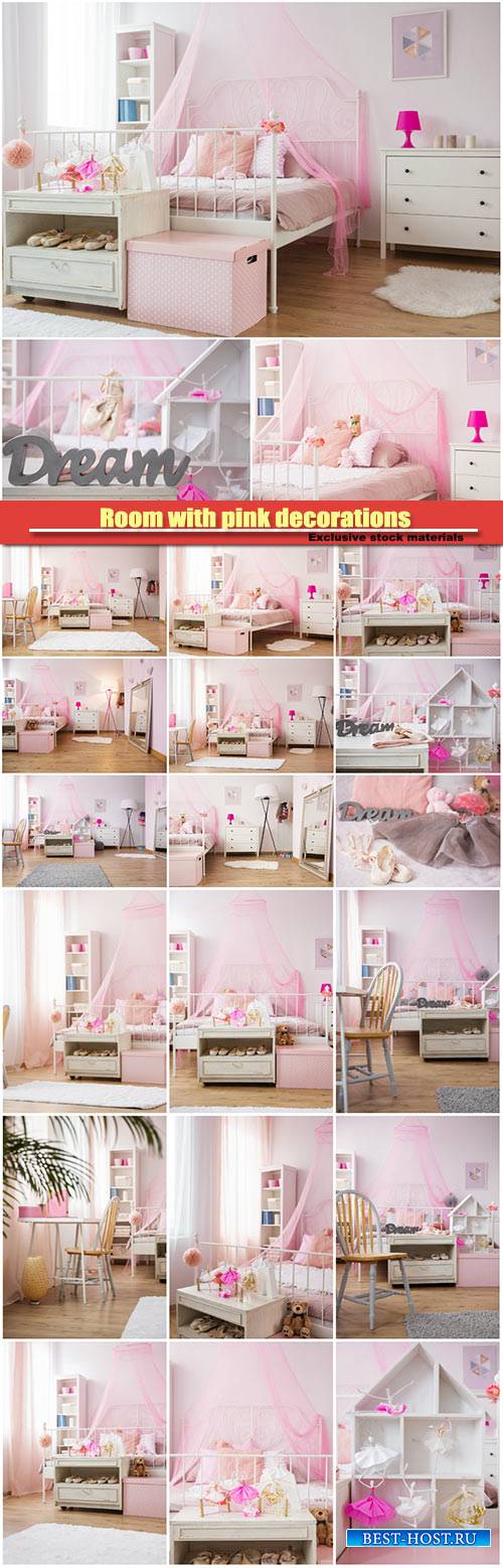 Children's room with pink interior decorations