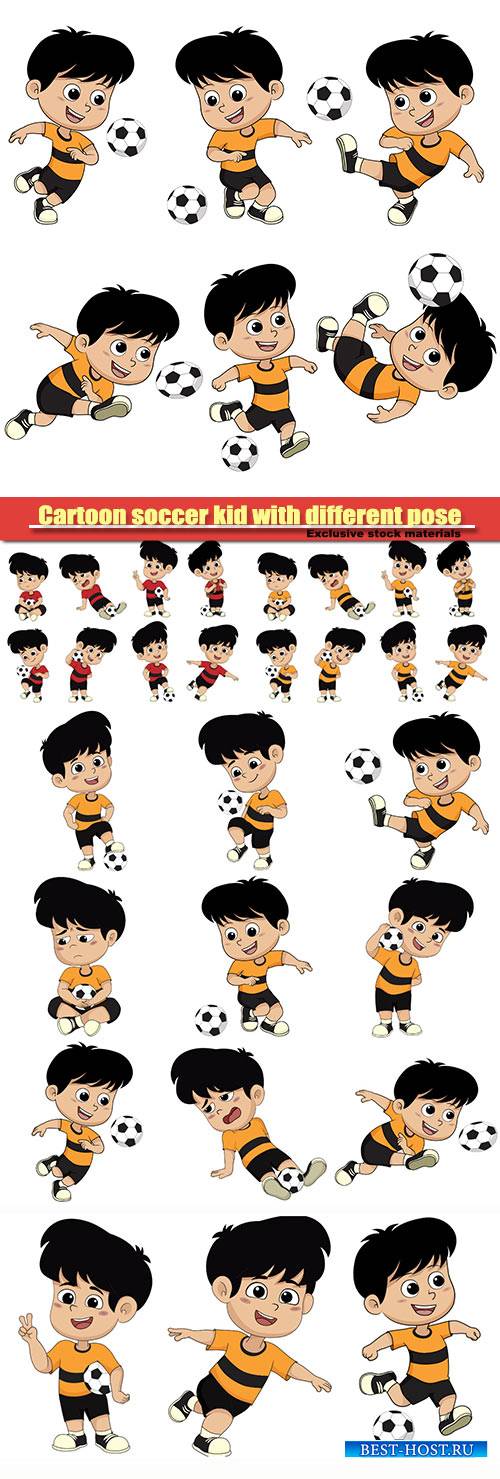 Cartoon soccer kid with different pose