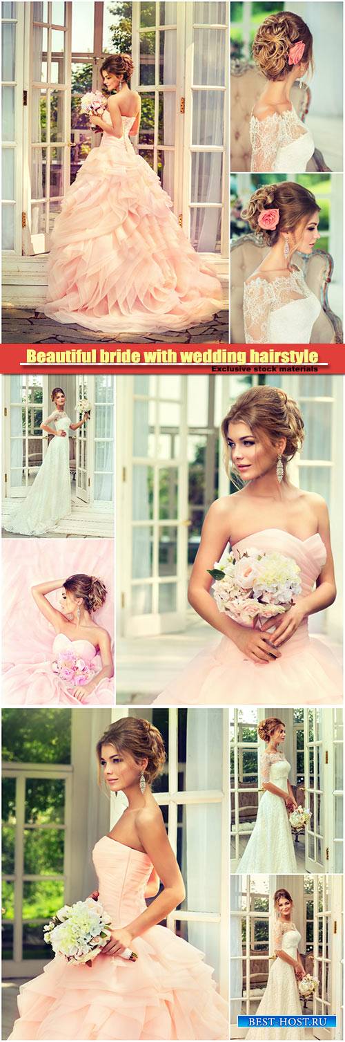 Beautiful bride with wedding hairstyle and roses in her hair