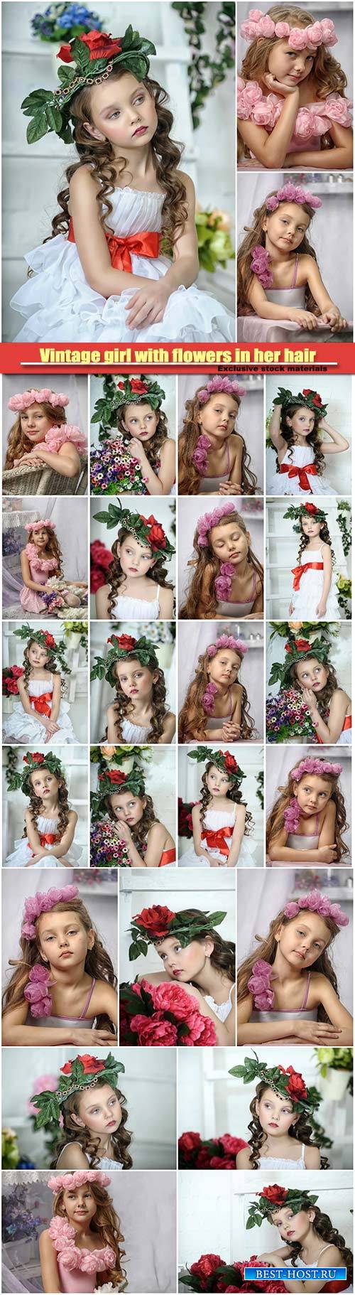 Vintage girl with flowers in her hair