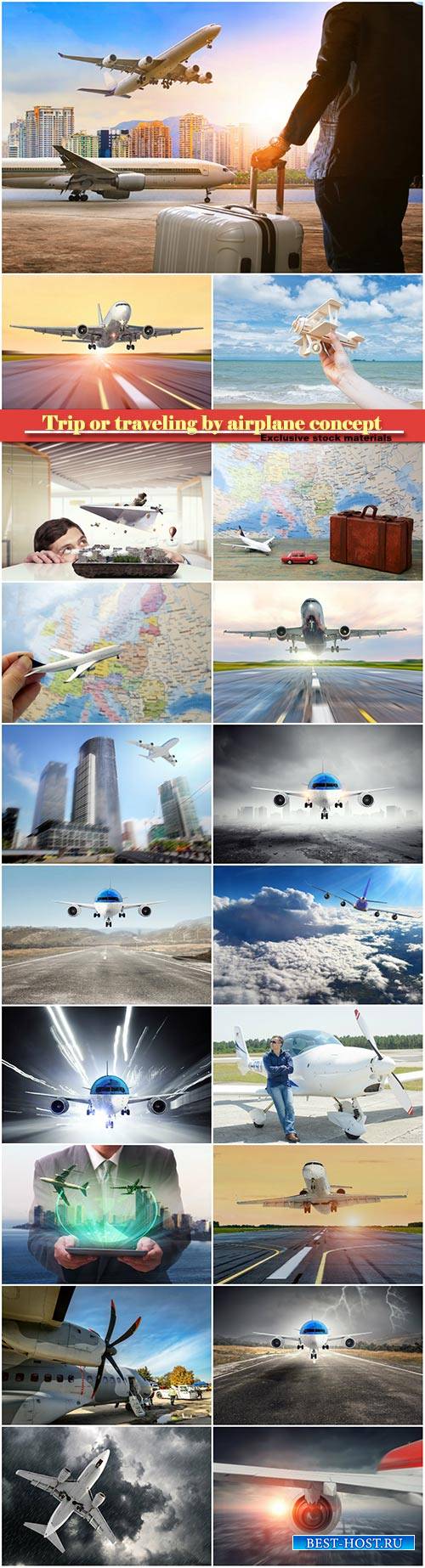Trip or traveling by airplane concept