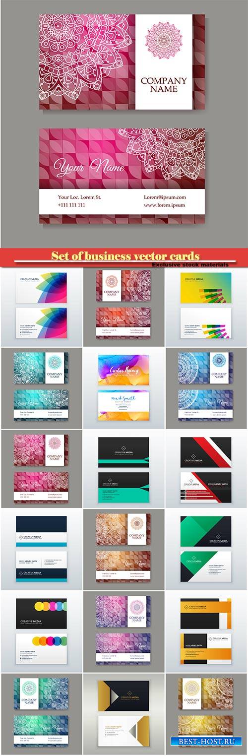 Set of business vector cards in retro style with mandala