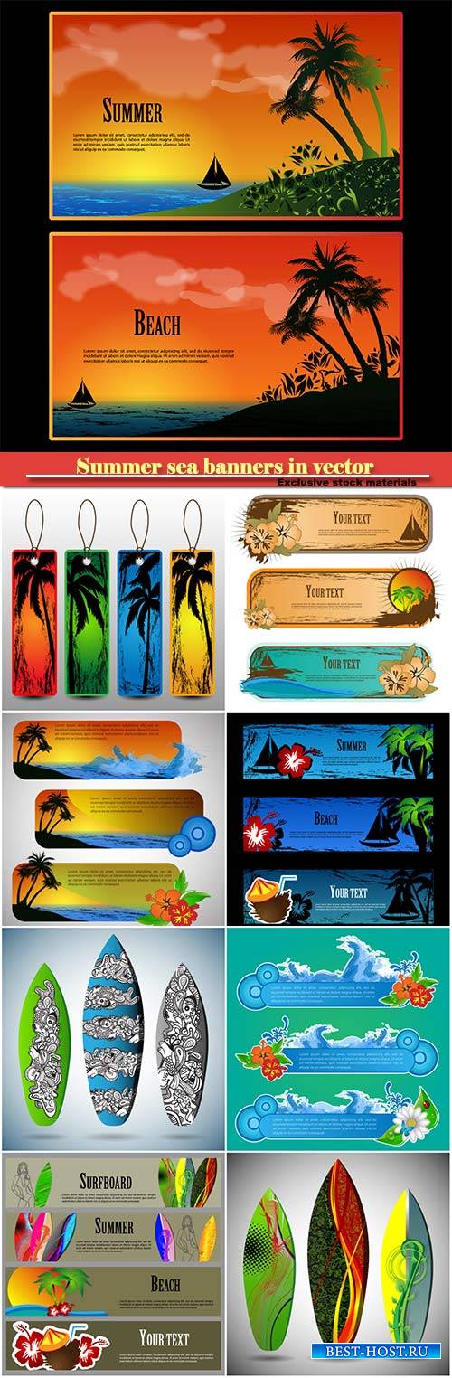 Summer beaches and sea banners in vector