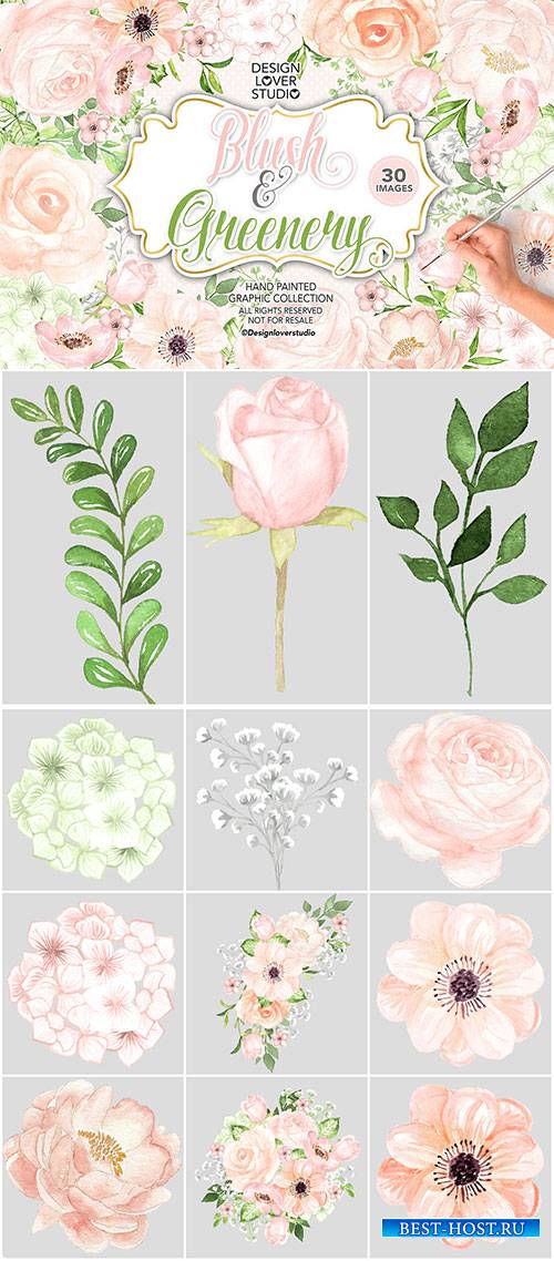 Watercolor BLUSH and GREENERY design