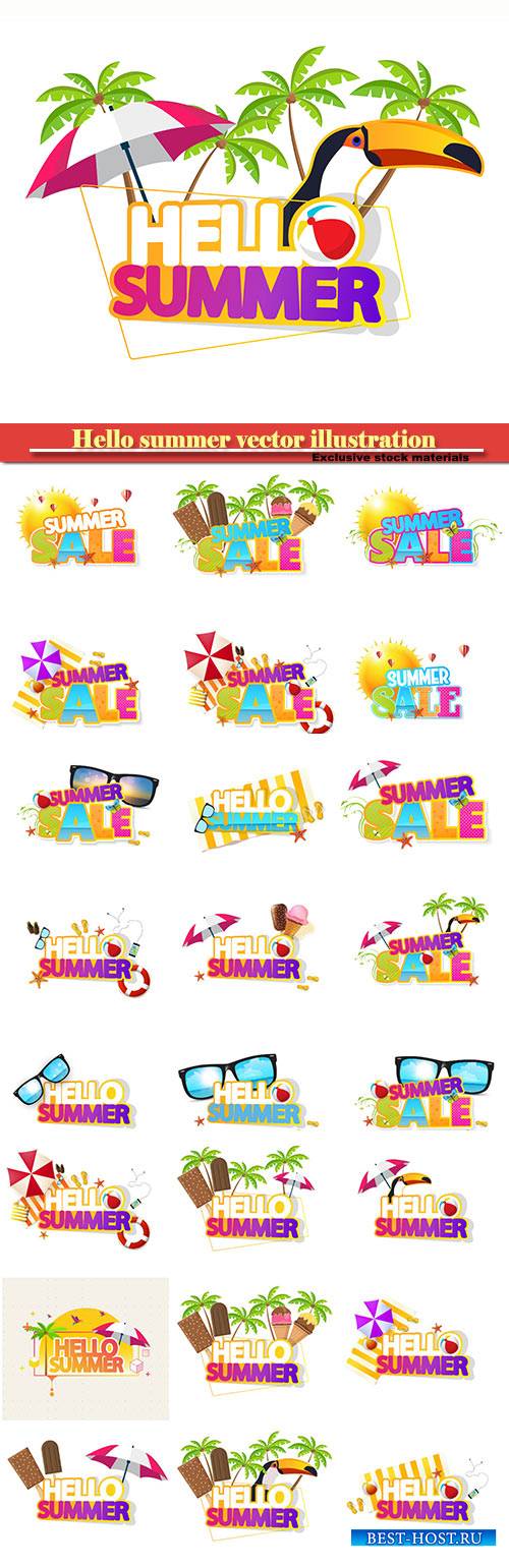 Hello summer vector illustration, summer sale