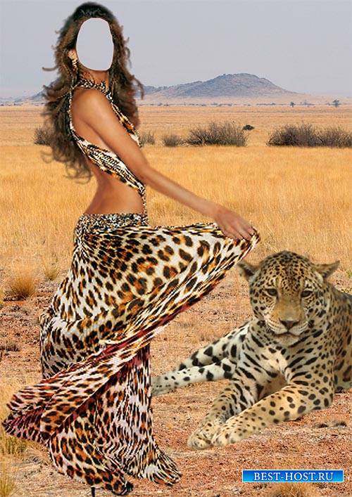 Фотошаблон - Девушка с леопардом
