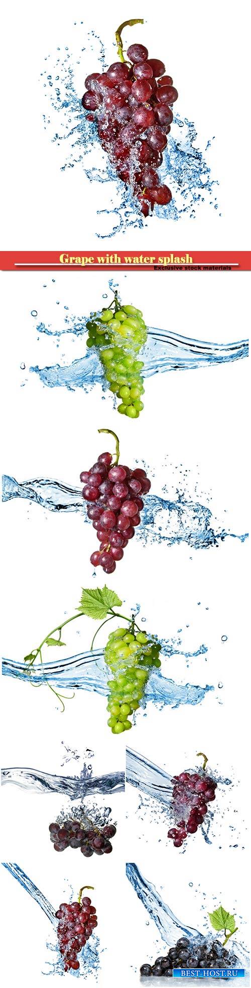 Grape with water splash isolated on white background