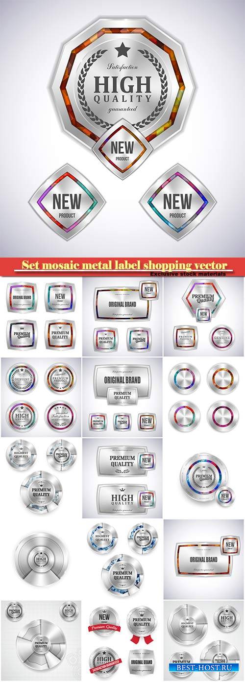 Set mosaic metal label shopping vector