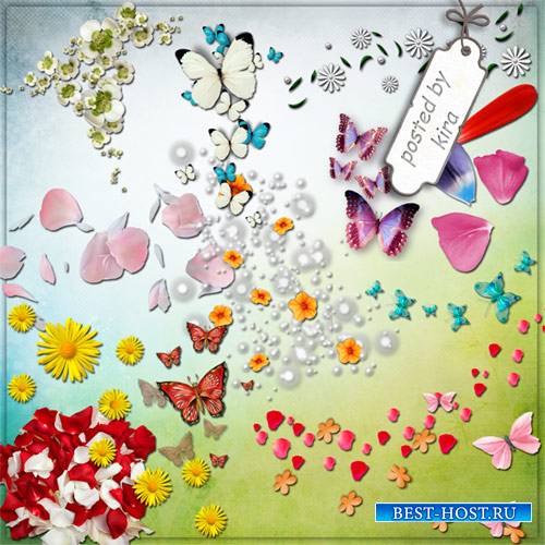 Клипарт - Россыпи цветов, лепестков и бабочек