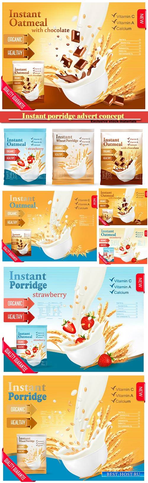 Instant porridge advert concept, design template vector