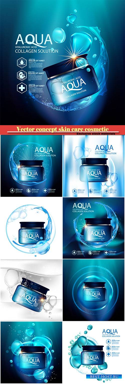 Aqua skin collagen serum and background concept skin care cosmetic