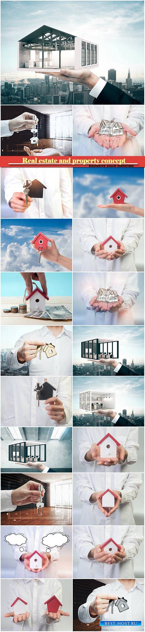 Real estate and property concept, close up of hands holding house or home m ...