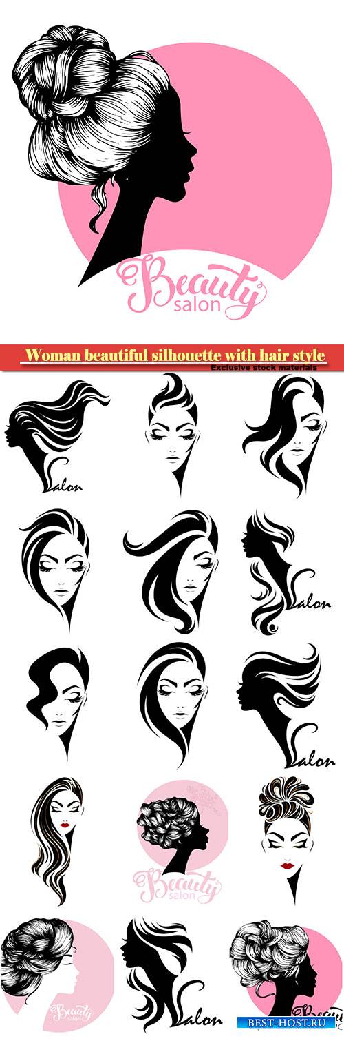 Woman beautiful silhouette with hair style, illustration for beauty salon s ...